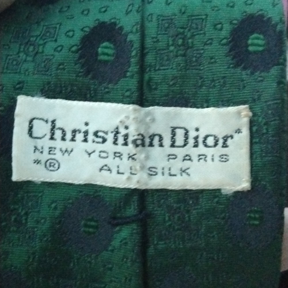 Vintage or antique Christian Dior all silk men's necktie Green & Black